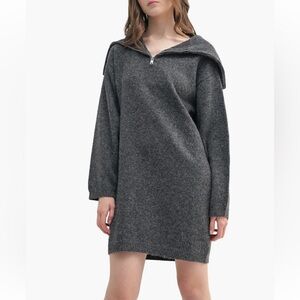 All in Favor Zip Collar Long Sleeve Mini Sweater Dress